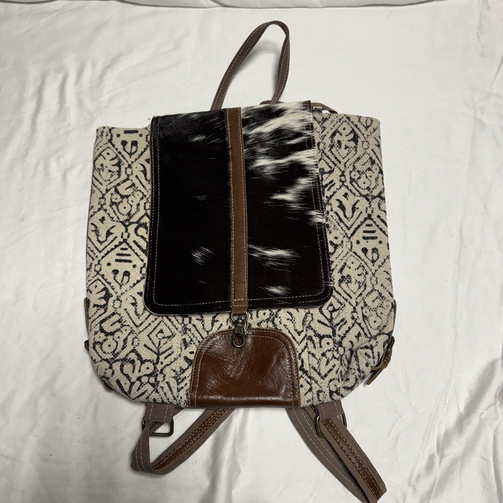 MYRA BAG WESTERN BACKPACK PURSE COW HIDE PRINT WITH LEATHER